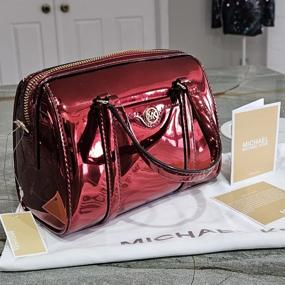 Michael Kors Mini Mirror Finish Red Satchel/ Crossbody NWT - Picture 11 of 13